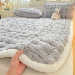 Winter Thickened Milk Velvet Mattress Soft Pad Mattress for Student Dormitory Single Bubble Velvet Pad Bed Bottom Fleece Blanket