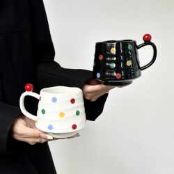 ins Polka Dot Mug Ceramic Water Cup Couple Pairing Cup Coffee Cup Home Dormitory Breakfast Cup Gift