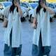 Fat potato large size kid Korean long-sleeved plaid long over-knee design shirt autumn new temperament niche top
