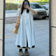 Fat potato large size white short-sleeved shirt skirt for women in summer 2025 new Korean loose mid-length layered A-line skirt
