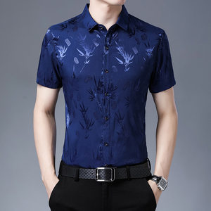 
Middle-aged men's ice silk flower shirt short-sleeved summer thin business casual dad half-sleeved summer imitation silk shirt