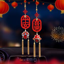 Peace and Joy Car Hanging Ornaments, Car Interior Decorations, Rearview Mirror Small Pendants, Handmade Face Mask and Phoenix Crown Car Hangings
