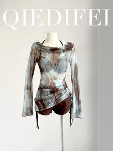 
[Maillard] Bikini three-piece set long-sleeved mesh meat cover hot spring vacation boxer pants split swimsuit seaside