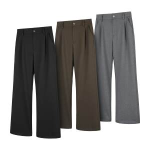 
DESERTO 510G strong twisted yarn blended single pleat basic slightly turned trousers four-season commuting casual pants for men