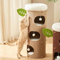 Multi-Layer Cat Tree House Cat Climbing Frame Integrated Cat Nest for Multi-Cat Households Double-Layer Cat Scratching Board Hideaway House Suitable for All Seasons