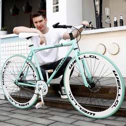 Internet-Famous Fixed-Gear Bicycle with Solid Tires, Unisex, for Adults, Suitable for Commuting, Dual Disc Brakes, Lightweight Road Racing Bike, Student Bicycle