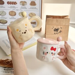 High-Quality Ceramic Mugs for Home Use, Couple Mugs with Lids and Spoons, Office Drinking Cups, Coffee Cups
