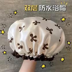 Japanese-Style Double-Layer Shower Cap for Women, Waterproof for Bathing, Household Kitchen Oil-Proof, Special Hair Drying Cap for Girls, New Model