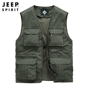 Jeep Jeep Men's Cotton Cotton Workers Fishing Vests Men's Spring and Summer New Multi -Pocket Network Eye Photography Vest Jacket
