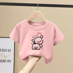 Girls' Short-Sleeved T-Shirt 2026 New Trendy Children's Pure Cotton Clothing Baby Summer Clothes Toddler Tops Cartoon Half-Sleeve