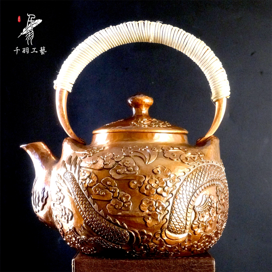 千羽铜壶】口耳一张打1500ML錾刻手工锤纹加厚精品茶具茶器-Taobao Malaysia