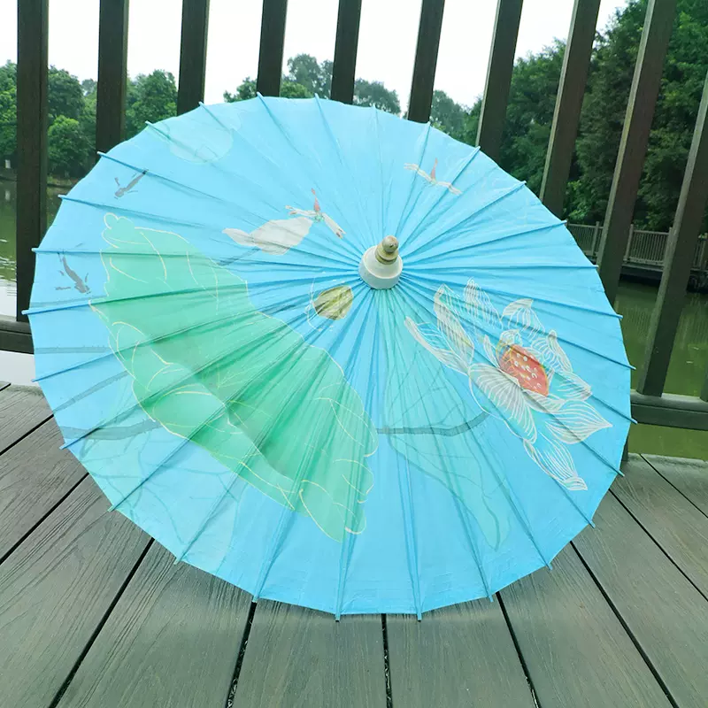 油紙傘白底水墨荷花舞蹈古風道具結婚裝飾懸吊式天花板防