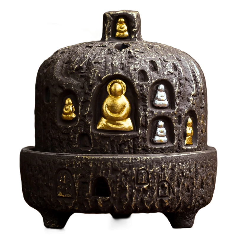 【和】周政作 ★香炉 美品 敦煌莫高窟千佛壁画香炉陶瓷盘香薰炉线香插香