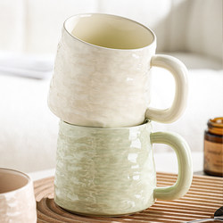 Cream-Colored Ceramic Mug, High-Capacity Coffee Cup for Home and Office, Stylish Couple's Cup