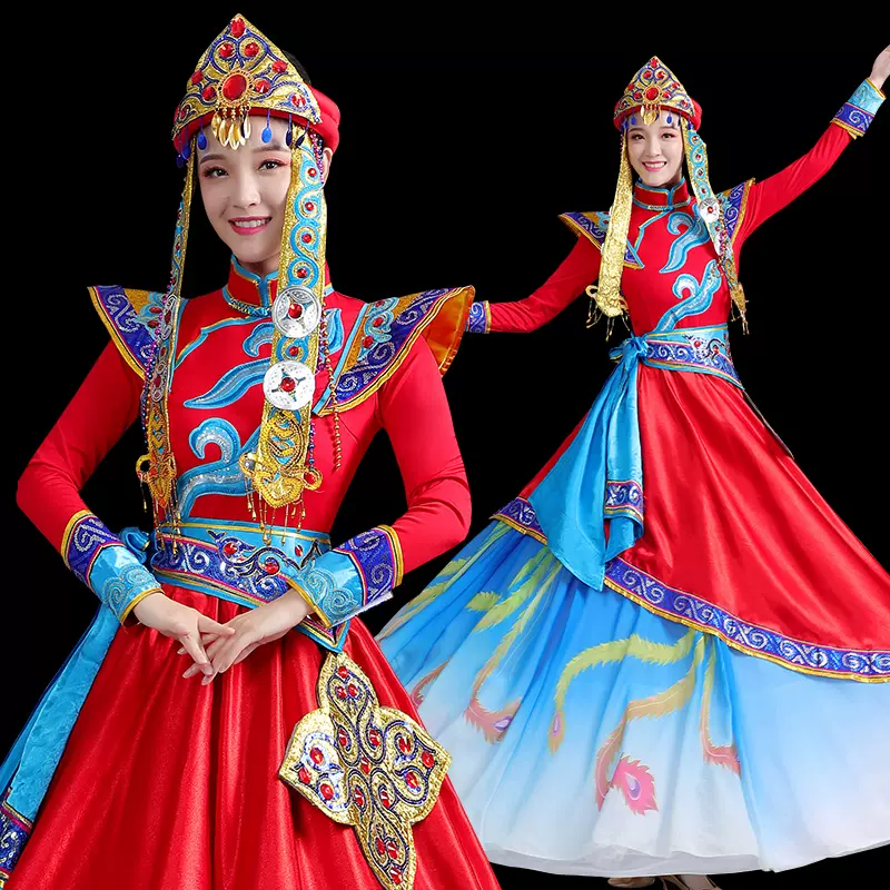 新款蒙古服装女内蒙蒙族舞舞蹈演出盛装服开场舞少数民族服饰