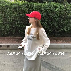 A*C Blue Lazy Style Letter Distressed Long-Sleeved T-Shirt Sun Protection Cover-Up Early Autumn Unique and Chic Loose Casual Top