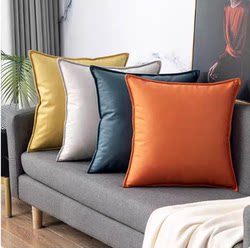 Japanese Muji-Style Fabric Throw Pillow for Sofa, Living Room, Light Luxury Pillow Cover Without Insert, Orange Cushion, Leather Pillow