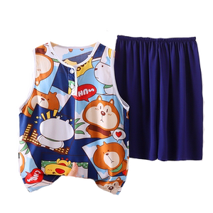 
Summer children's thin cotton silk pajamas summer cotton bottle artificial cotton home clothes summer boy vest set