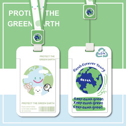 Creative Earth-Themed Student Campus Card Holder, Bus and Meal Card Holder, Horizontal Style with Retractable Lanyard, Neck Strap for Kindergarten Pick-Up, Employee Access Card, Factory Badge, Work Pass, Yang Cheng Tong Card Holder, Customizable
