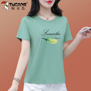 
Woodpecker women's pure cotton short-sleeved T-shirt summer thin 2026 new mom fashion age-reducing popular loose top
