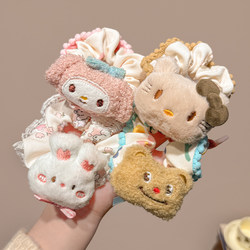 Cute Cartoon Bear and Rabbit Plush Scrunchies for Women to Tie Their Hair into Buns or Ponytails, Hair Ties, Elastic Hair Accessories
