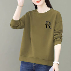 100% Pure Cotton Sweatshirt for Women, Loose Fit, Slimming, Thickened, Stylish, Warm, Simple, New Style, Long-Sleeve Top for Autumn and Winter