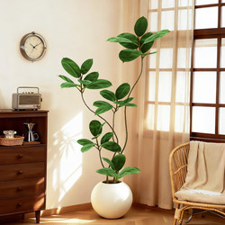 Artificial Green Plant Rubber Tree Indoor High-End Light Luxury Fake Plant Bionic Potted Plant Large Living Room Floor-Standing Fake Tree Decoration
