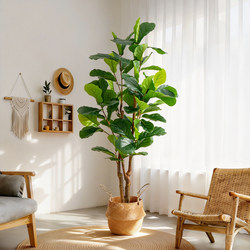 Artificial Ficus Lyrata Green Plant for Indoor Sofa Side, High-End Decor for Living Room, Light Luxury Ornament, Faux Potted Plant