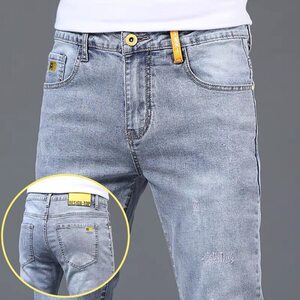 
Men's jeans slim feet summer thin stretch light color trendy casual versatile long pants men's summer