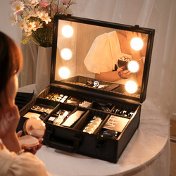Oriental Color Professional Portable Makeup Case with Light, Led Makeup Case with Dimmable Light and Mirror, Multi-Layer Large Makeup Box