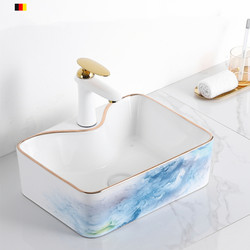 European-Style Countertop Ceramic Bathroom Sink Single-Hole Square Washbasin for Home Use Small Basin Hotel Washbasin