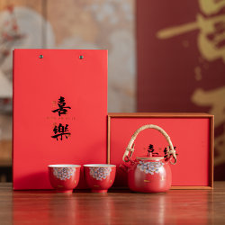 Forbidden City Red Cultural and Creative Products Centennial Harmony One Pot Two Cups Ceramic Kung Fu Tea Set High-End Gift Box for Gifting and Souvenirs