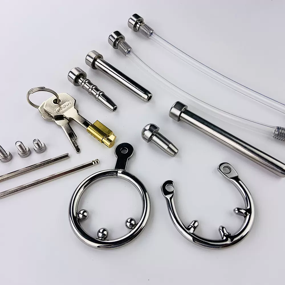 FRRK不锈钢仿阴笼片平板负数锁伪娘变装CB贞操锁情趣用品SM戒色撸-Taobao