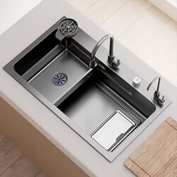 Jomow Thickened 5mm Small Grain Slag-Catching Sink, Large Single Bowl 304 Stainless Steel Kitchen Sink, Under-Counter Bowl Sink