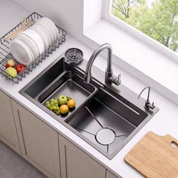 Jomow Thickened 304 Stainless Steel Sink with Embossed Design, Large Single Bowl Household Kitchen Sink for Washing Vegetables and Dishes, Sink Set