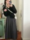 Western temperament high -level vertical pressure pleated suits skirt women autumn and winter retro, big cover leisure A -shaped half body long skirt
