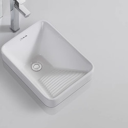 Home Balcony Small Apartment Single Basin Ceramic Laundry Basin Semi-Embedded Countertop Basin with Washboard Laundry Pool