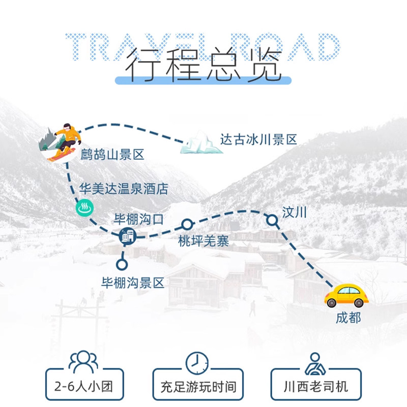 2-8人纯玩团毕棚沟达古冰川四姑娘山3天2晚鹧鸪山滑雪川西跟团游
