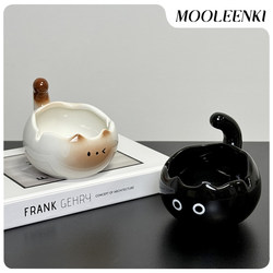Mulanqi Original Siamese Cat Ashtray Living Room Office Desktop Storage Ceramic Cute Art Ornament