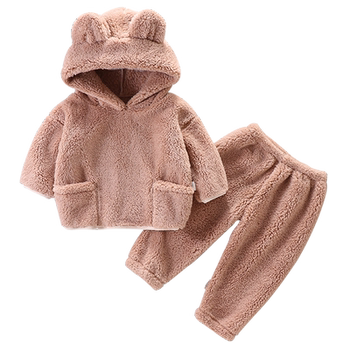 Children's autumn and winter flannel suit baby pajamas home clothes warm hooded outer two-piece set 2025 new style