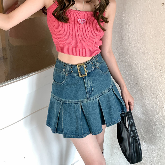 VWYZ Street hot girl spliced ​​ruffled pleated denim skirt for women with retro slim waistband fishtail skirt