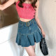 VWYZ Street hot girl spliced ​​ruffled pleated denim skirt for women with retro slim waistband fishtail skirt