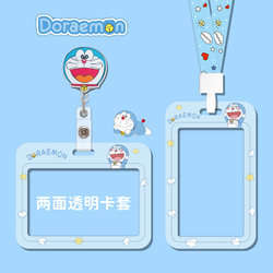 Cartoon Cute Id Card Holder for Students, Neck Strap Bus/Metro Card Holder, Horizontal Double-Sided Transparent Card Holder, Work Badge, Name Tag, Medical Staff Retractable Badge Holder, Campus Card Protector with Neck Strap