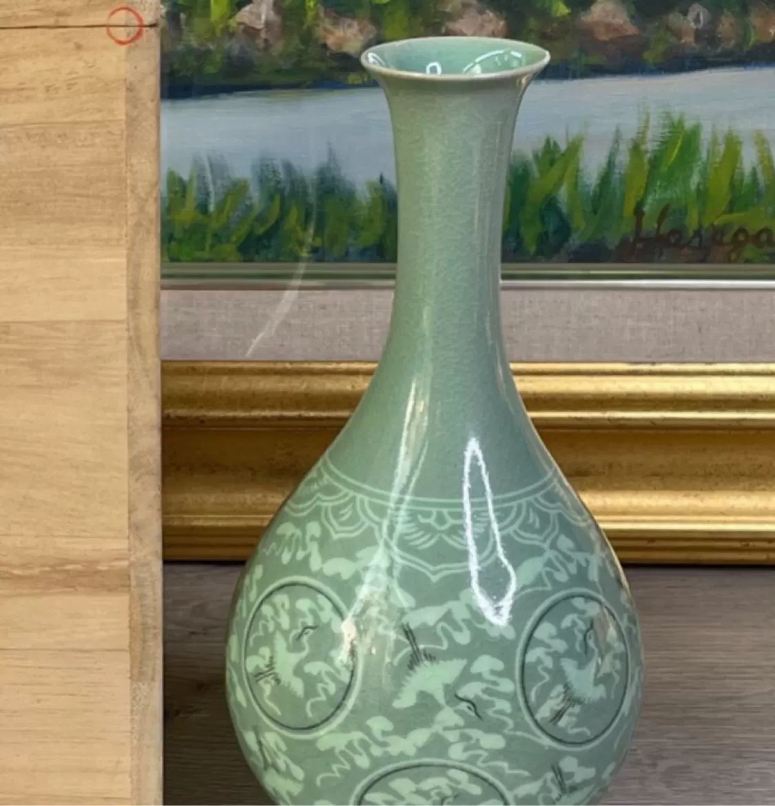 韓国製 陶磁器(青磁) 花瓶 - 花瓶