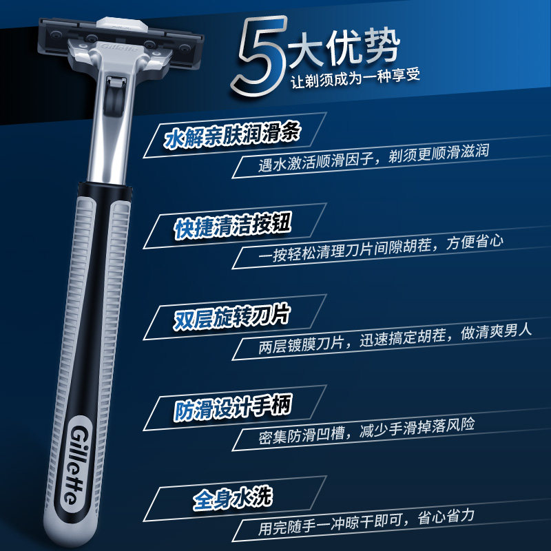 질레트 WEIFENG 이중 블레이드 수동 면도기 홀더 남성용 구식 면도기 회전 헤드 -