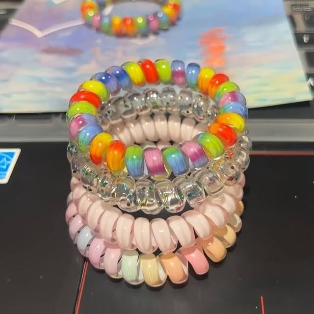 
Summer female student rainbow gradient traceless phone line simple headband new transparent durable phone circle