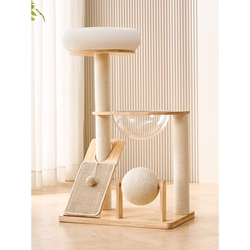 Solid Wood Cat Climbing Frame, Cat House, Cat Tree, Integrated Vertical Scratching Board, Small Household Space-Saving Kitten Toy, Scratch-Resistant