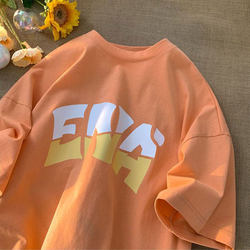 Orange Short-Sleeved T-Shirt for Men and Women, Summer Japanese Style Trendy Brand Street Style Oversize Pure Cotton Casual Versatile Top