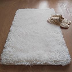 Plush White Floor Mat, Study Desk Foot Mat, Entryway Mat, Bay Window Rug, Bedroom Bedside Rug, Pet Mat
