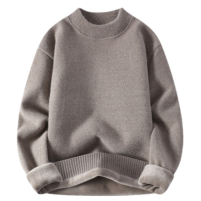 Woodpecker half-turtleneck sweater for men plus velvet thickened solid ...